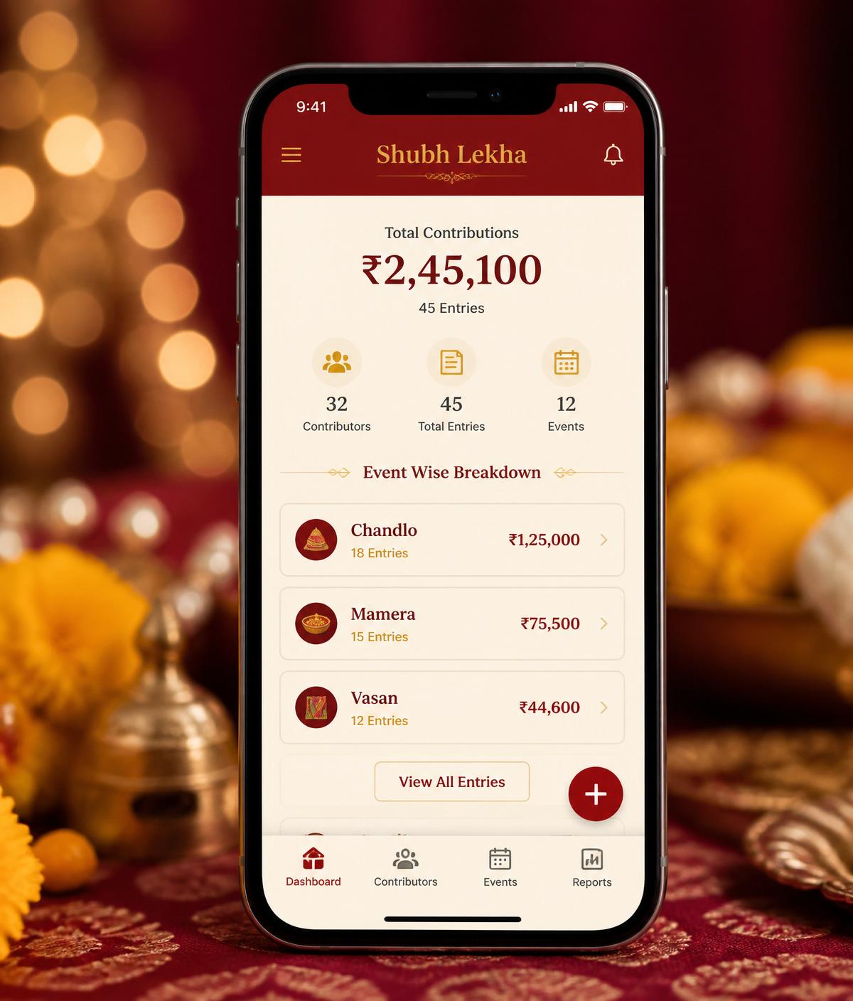 Nodhpothi app displayed on a phone against festive marigold background